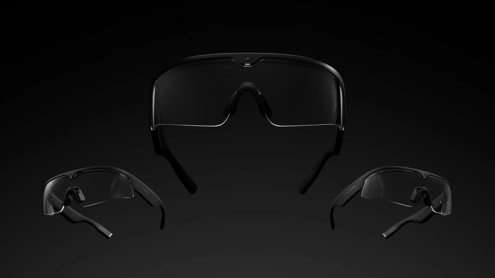 Three pairs of PIN safety glasses on black